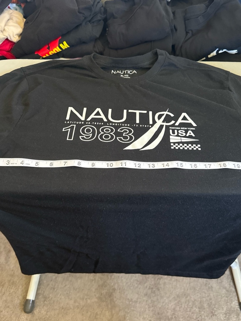 Nautica Black Tee with White 1983 Sail Graphic